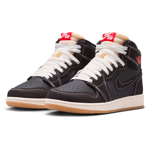 Boys' Grade School Retro 1 High OG Black/White/Red - View 6