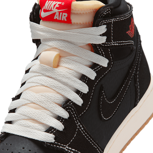 Boys' Grade School Retro 1 High OG Black/White/Red - View 7