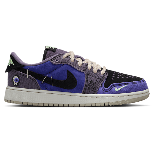 Boys' Grade School Retro 1 Low Black/Regency Purple/Vapor Green - View 1