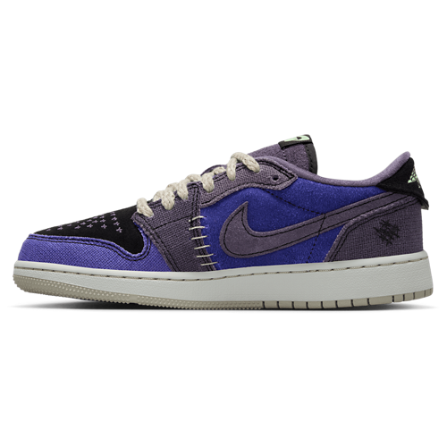 Boys' Grade School Retro 1 Low Black/Regency Purple/Vapor Green - View 2