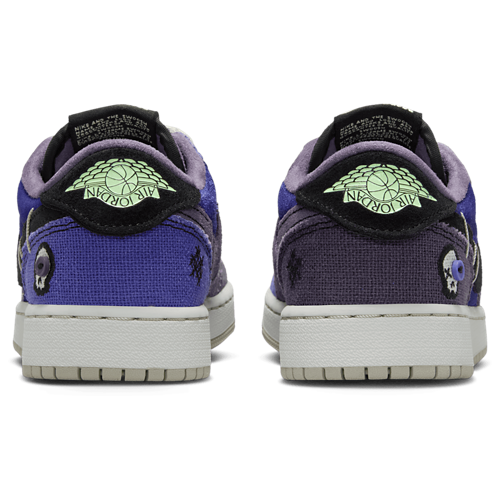 Boys' Grade School Retro 1 Low Black/Regency Purple/Vapor Green - View 3