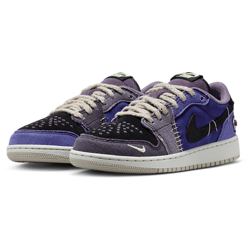 Boys' Grade School Retro 1 Low Black/Regency Purple/Vapor Green - View 6