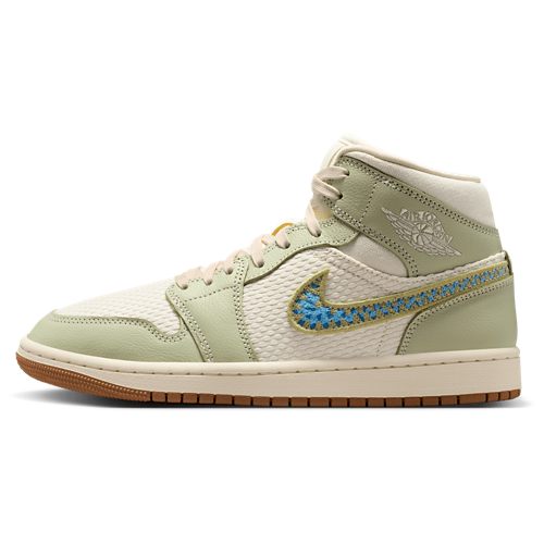 Women's AJ 1 Mid SE Pearl White/Olive Aura/Lawn - View 2