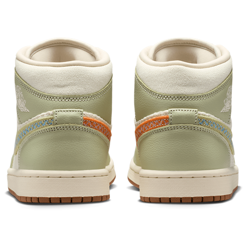 Women's AJ 1 Mid SE Pearl White/Olive Aura/Lawn - View 3