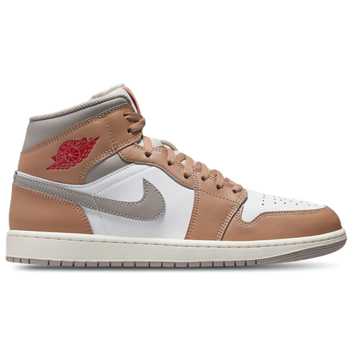 Men's AJ 1 Mid Hemp/Fire Red/White - View 1