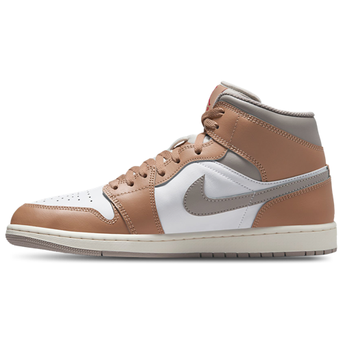 Men's AJ 1 Mid Hemp/Fire Red/White - View 2